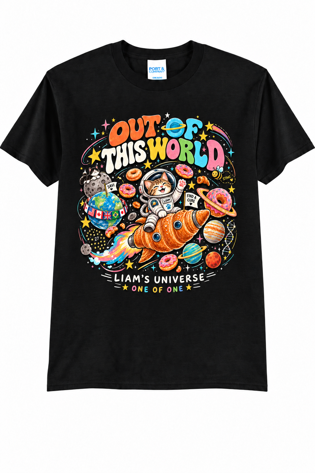 Liam's Universe black t-shirt mockup