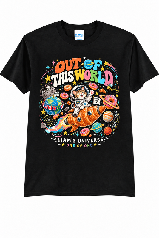 Liam's Universe black t-shirt mockup